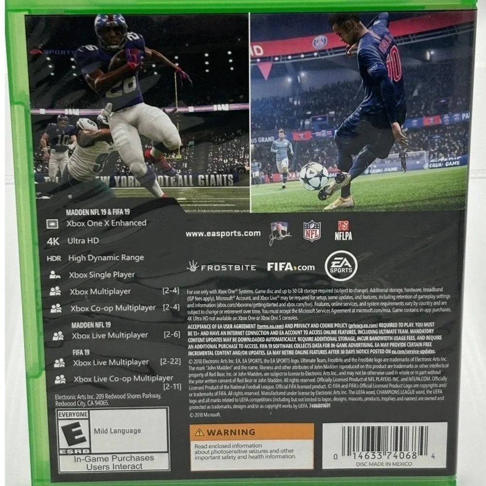 EA Sports Madden NFL 19 & FIFA 19‎ Xbox One Bundle Green Excellent 2-Disc Set